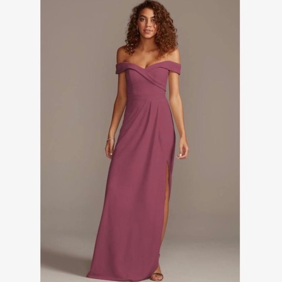 off the shoulder stretch crepe bridesmaid dress Cocomelody Sheath Sweep-Brush Train Pink Formal Dress Cocomelody CS0595, Lilac main image 1